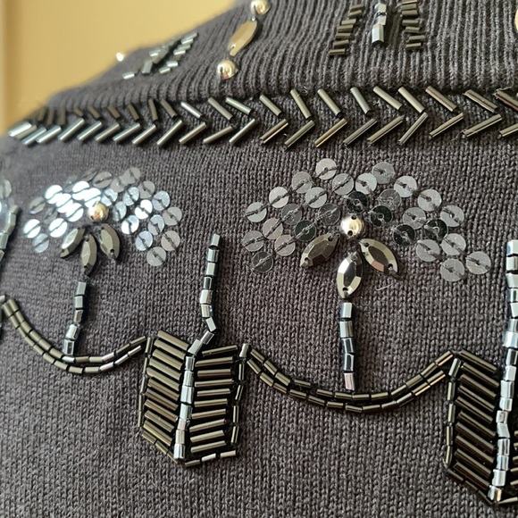 Talbots RSVP Black Beaded Sequin Crew Neckline Sweater Sz M Soft Knit - Picture 9 of 13